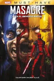 Masacre (Deadpool) en acción, enfrentando a múltiples héroes y villanos del universo Marvel.