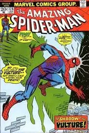 Spider-Man enfrentándose a Vulture en las sombras, con edificios de Nueva York de fondo.